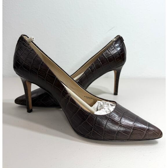 Coach Smith Classic Crocodile Chestnut Leather Heels Size 9.5B - Picture 4 of 13